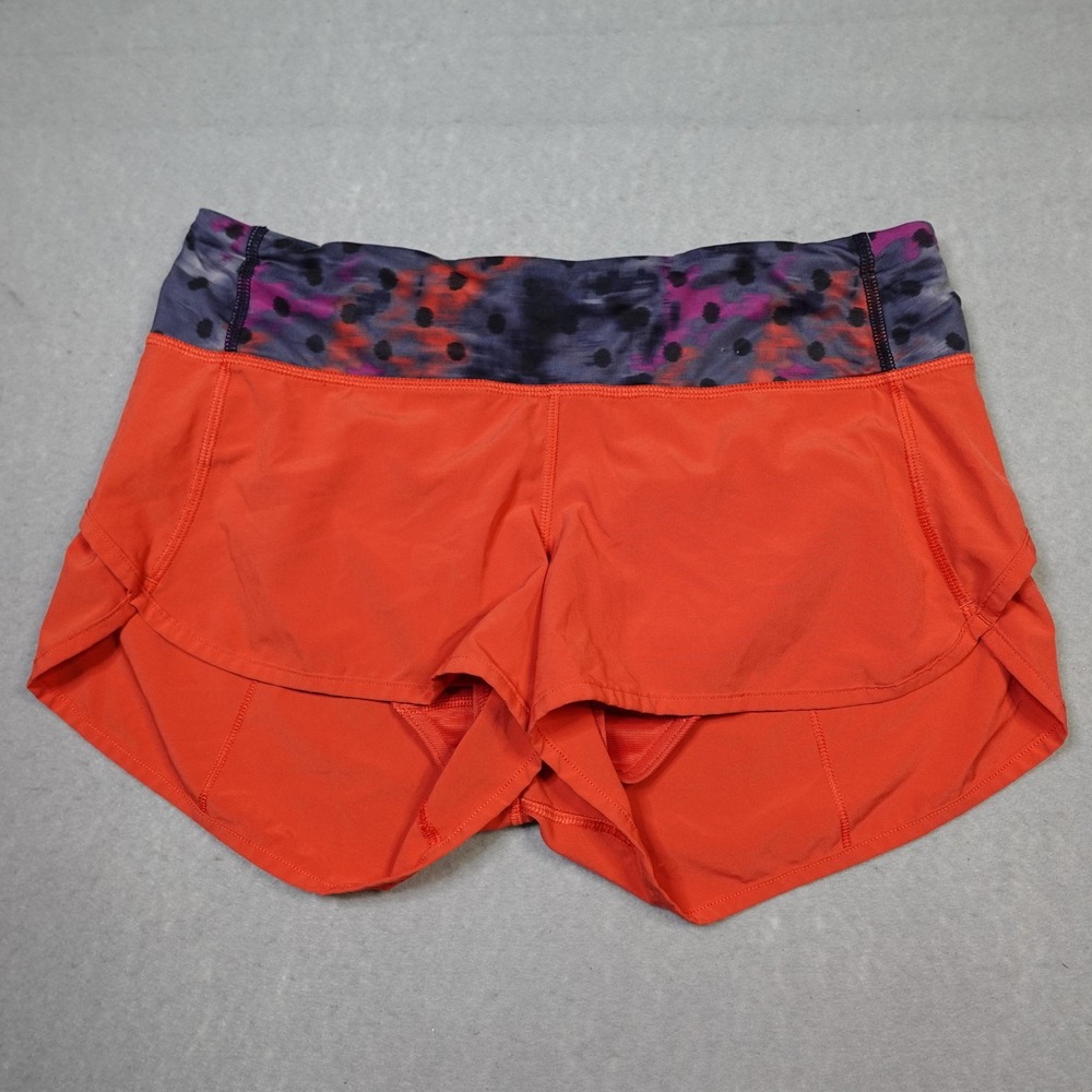 Lululemon Speed Short Womens 4 Orange Running Shorts Zip Back Pocket Liner